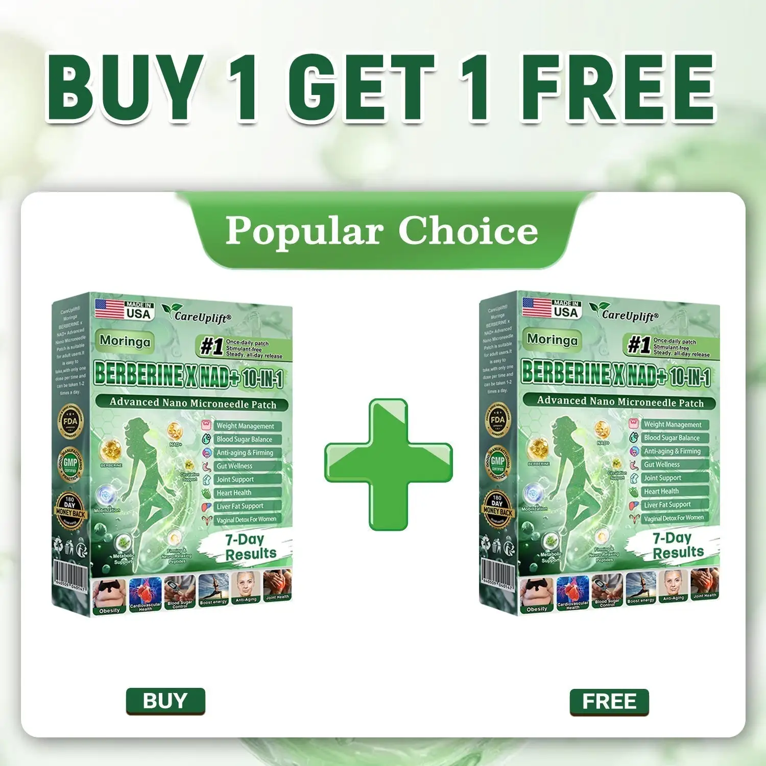 CareUplift® Moringa · Berberine × NAD+ 10-in-1 Slimming & Firming Microneedle Patch