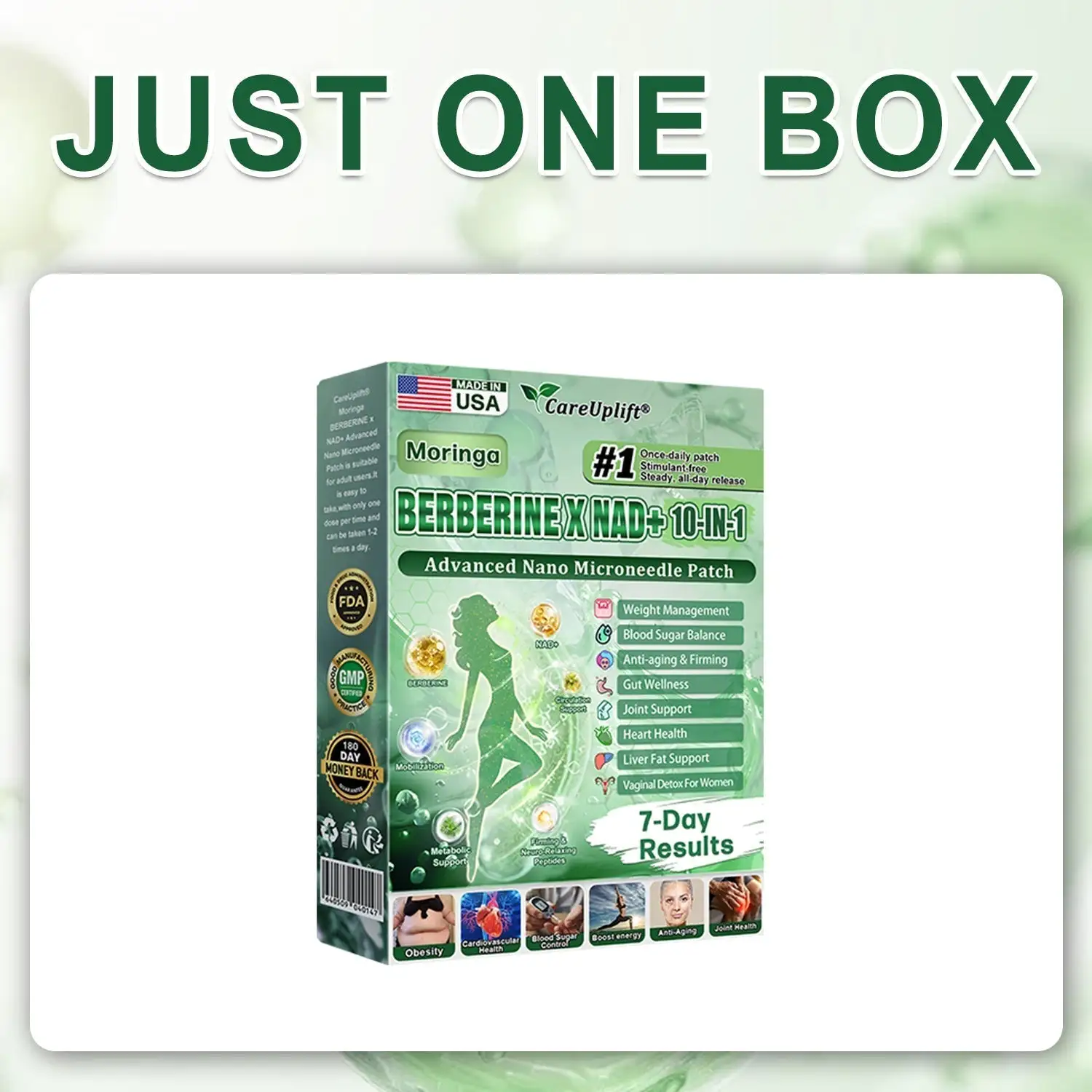 CareUplift® Moringa · Berberine × NAD+ 10-in-1 Slimming & Firming Microneedle Patch