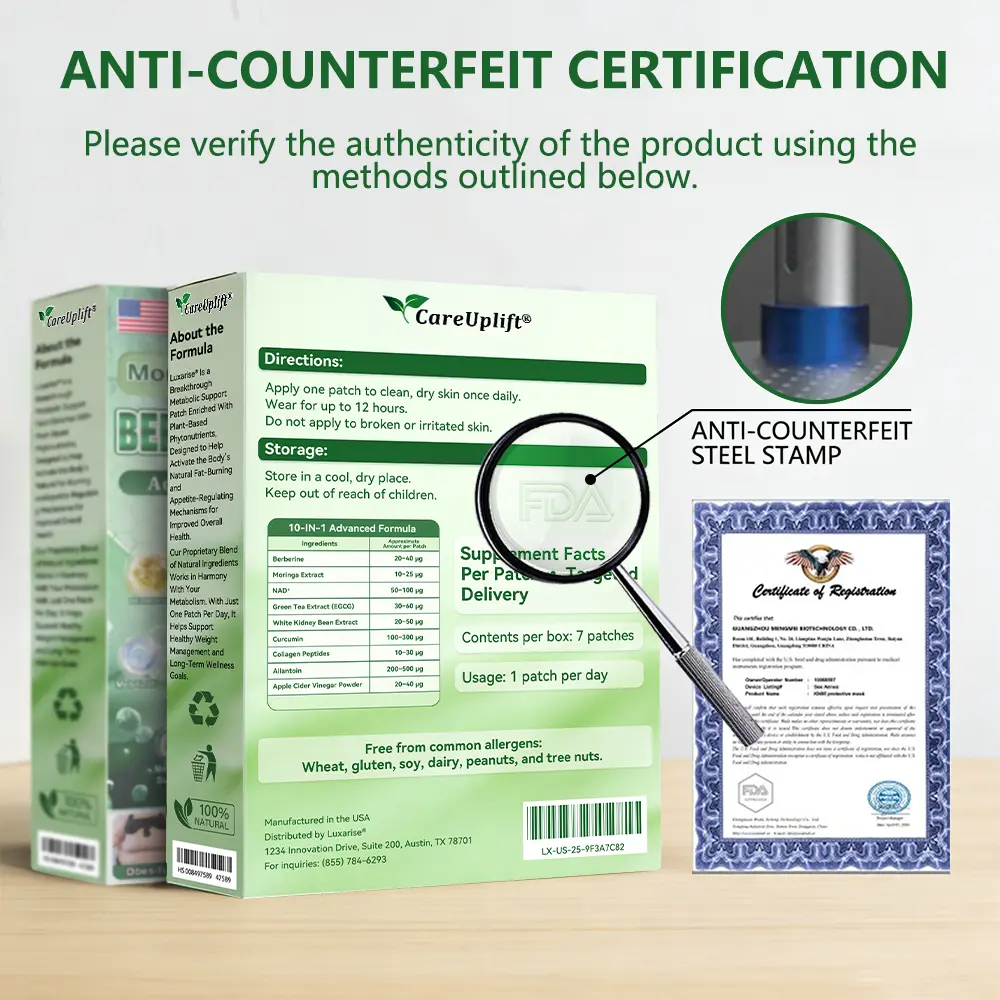 CareUplift® Moringa · Berberine × NAD+ 10-in-1 Slimming & Firming Microneedle Patch